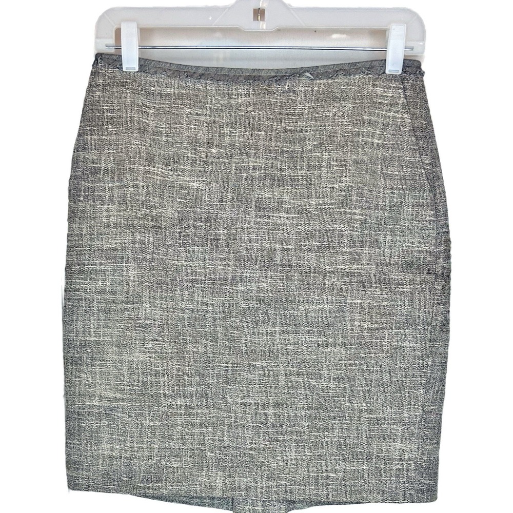 Ann‎ Taylor Tweed Skirt 4P 4 Petite Small Beige Gray Pencil Straight Italian